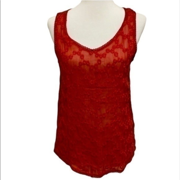 Lucky Brand Sheer Embroidered V Neck Tank - Picture 2 of 7